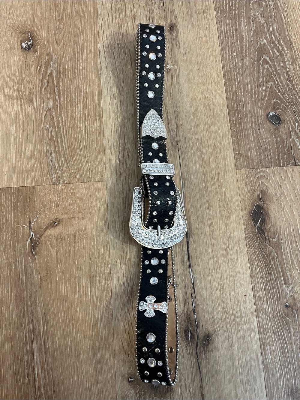 Black Studded Western Crystal Buckle Belt